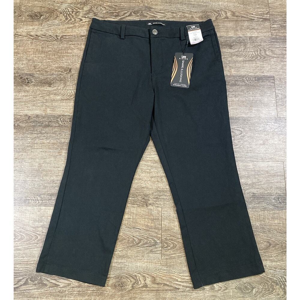 NWT Lee Riders Casual Straight Capri Pant Black Women's Size 14M Stretch Waist